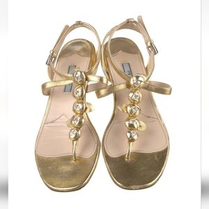 Prada Authentic Leather T-Strap Sandals Women's Size: 8 | IT 38